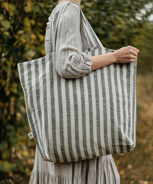 OMOM Black Striped Tote Bag